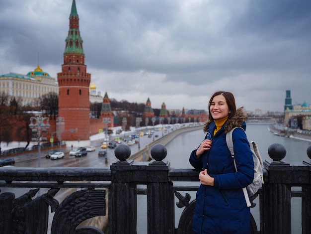 Asian tourist in travel vacations in winter Moscow