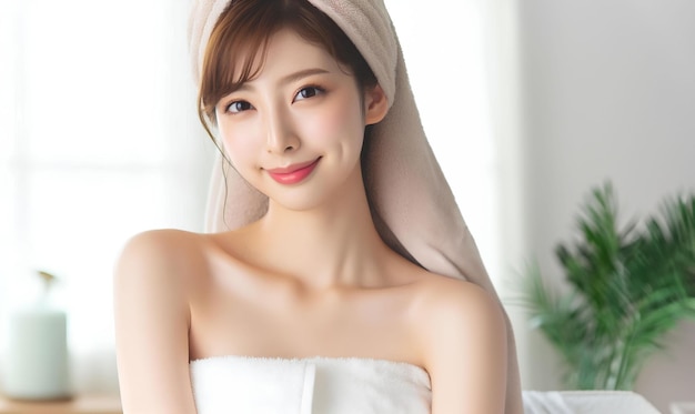 Asian woman beauty image towel drying skin care body care beauty salon