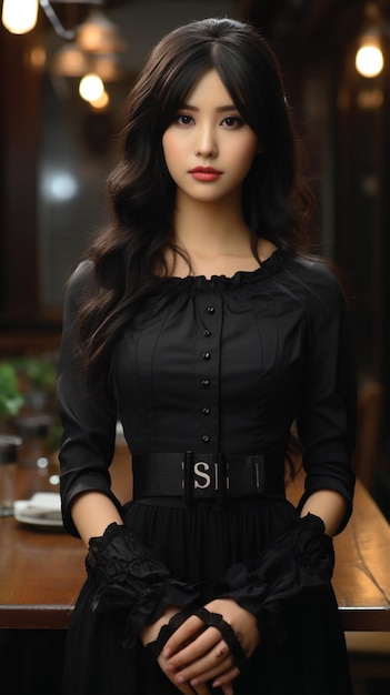 asian woman black dress