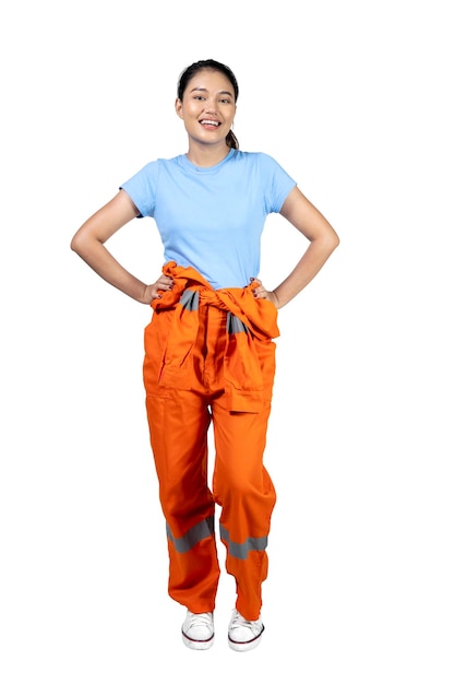 Asian woman car technician in uniform standing