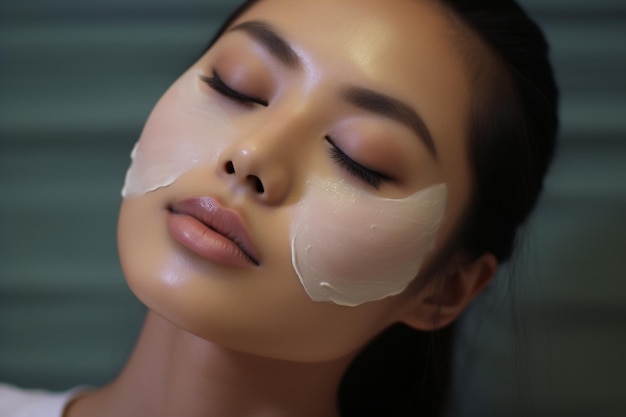 an asian woman doing facial