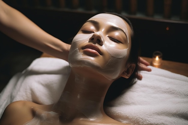 an asian woman doing facial