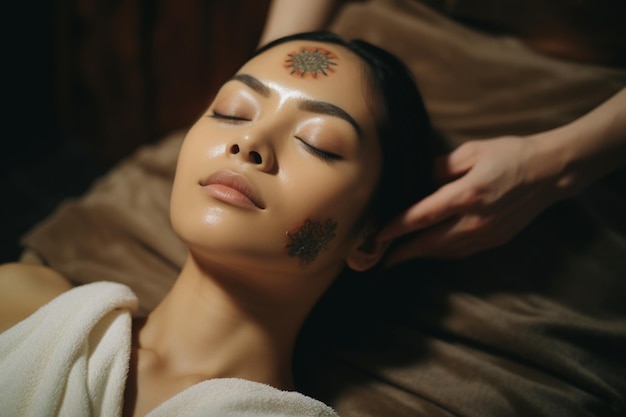 an asian woman doing facial