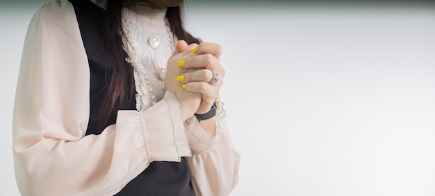 Asian woman hands praying isolate Church services concept