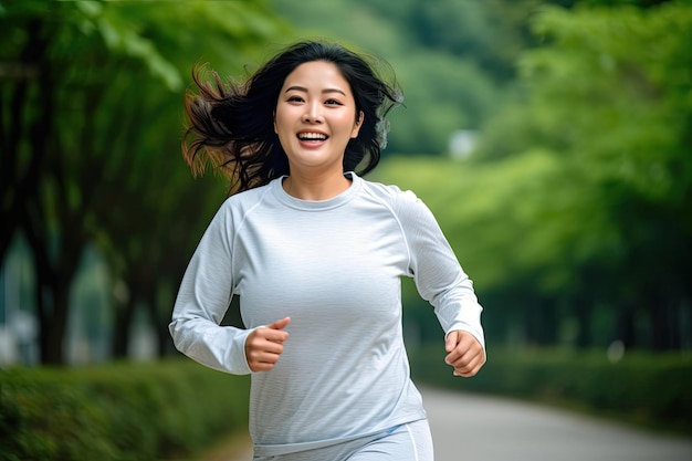 asian woman jogging in park