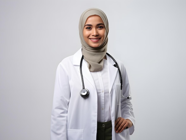 Asian woman muslim doctor portrait isolated on white background