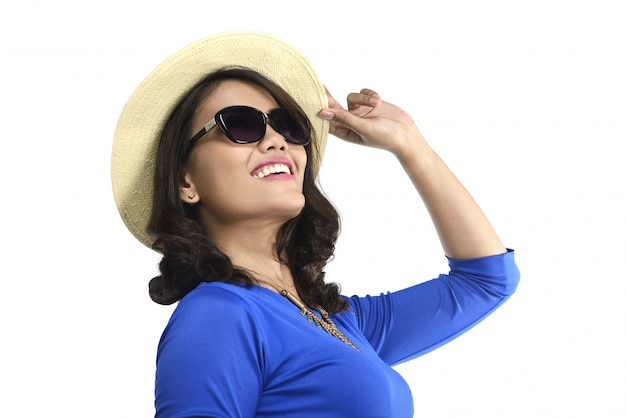 Asian woman portrait wearing hat and sunglasses