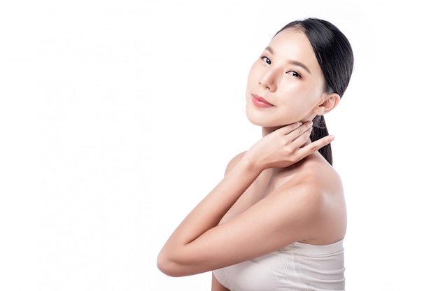 Asian woman posing on white