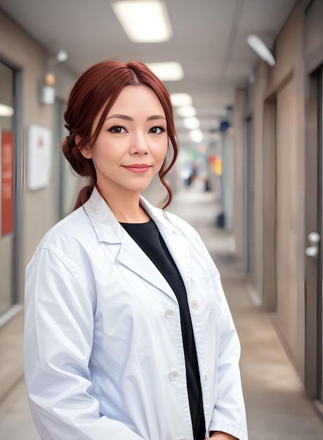 Asian woman researcher scientist wearing lab coat Generative AI