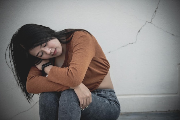 Asian woman sad from loveShe worry because stress from boyfriendHeartbreak woman concept