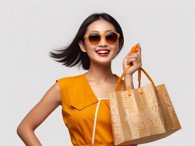 Asian woman smiling with shopping bag in his hand after shopping