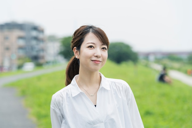 Asian woman taking a walk