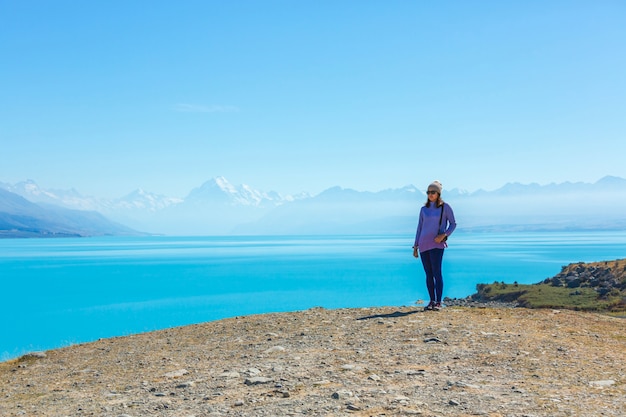 Asian woman travel enjoy at Mt.cook national park in New Zealand, Travel Destinations Concept