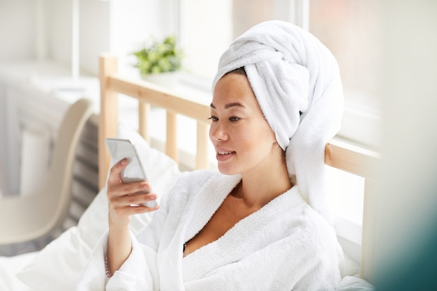 Asian Woman Wearing Bath robe