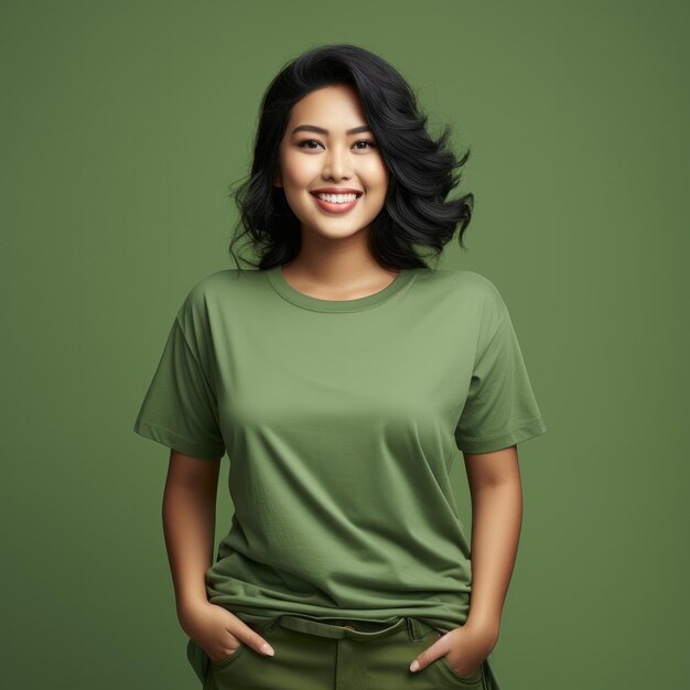 Asian woman wearing empty blank tshirt for mockup