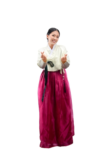 Asian woman wearing a traditional Korean national costume Hanbok