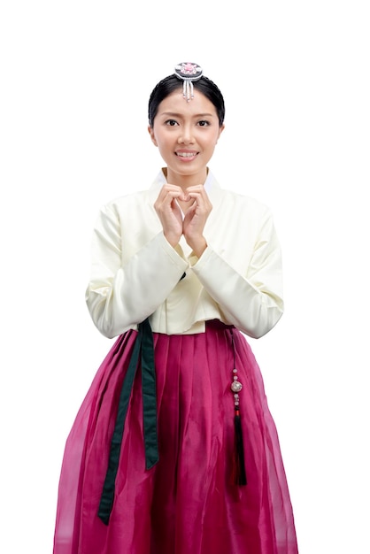 Asian woman wearing a traditional Korean national costume Hanbok