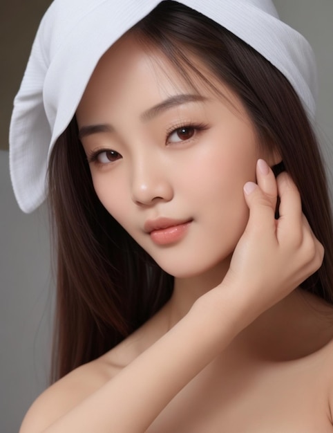 Asian woman with a beautiful face and perfect clean fresh skin cute female model with natural makeup