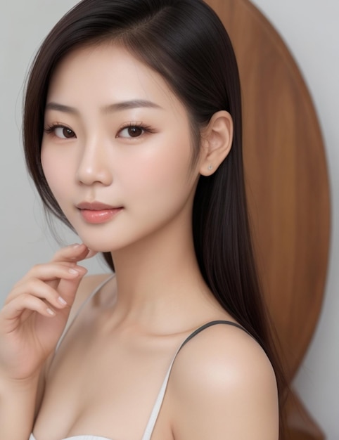 Asian woman with a beautiful face and perfect clean fresh skin cute female model with natural makeup