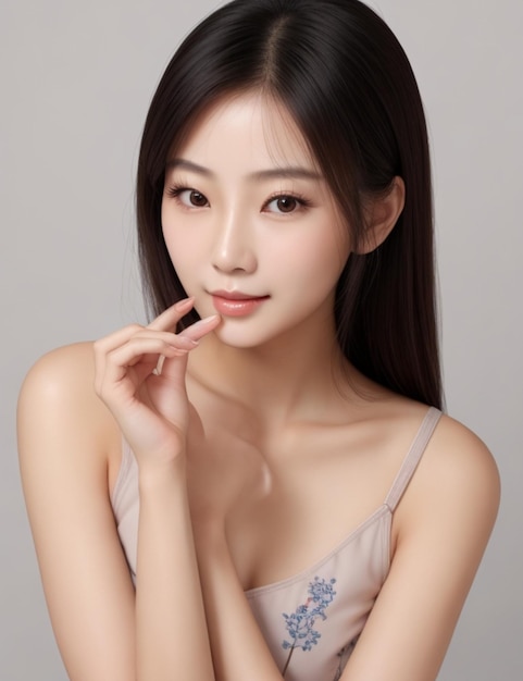 Asian woman with a beautiful face and perfect clean fresh skin cute female