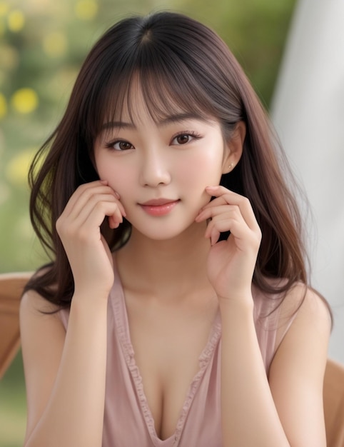 Asian woman with a beautiful face and perfect clean fresh skin