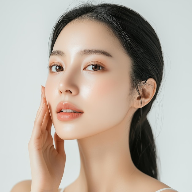 Asian woman with beautiful white skin smooth clear skin looks healthy soft light natural skin tone