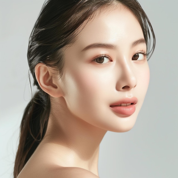 Asian woman with beautiful white skin smooth clear skin looks healthy soft light natural