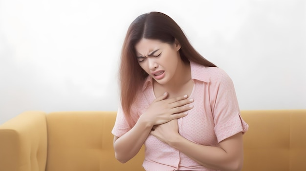 Asian woman with chest pain Heart attack patient AI generated