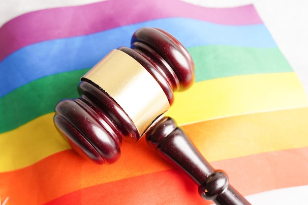 Asian woman with rainbow flag LGBT symbol rights and gender equality LGBT Pride Month in June