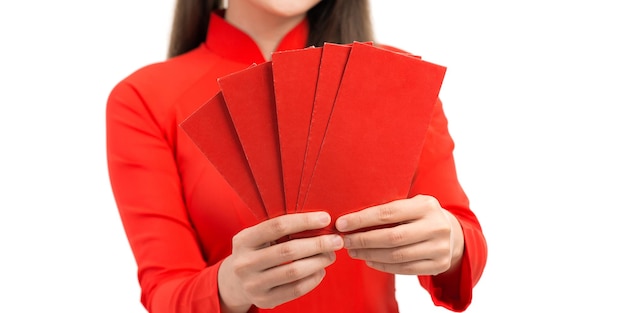 Asian woman with red pocket