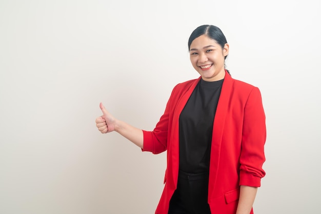 Asian woman with thumb up white background