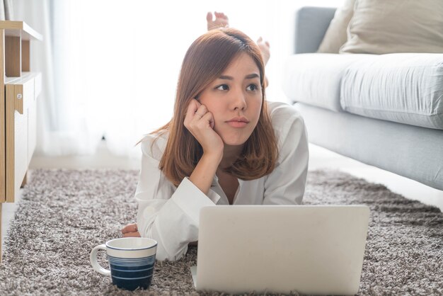 asian woman working at home 