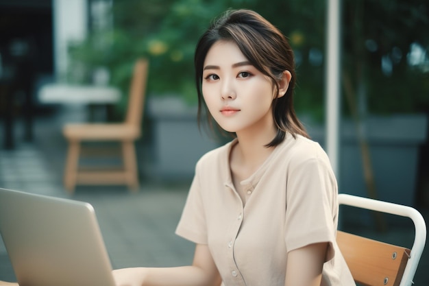 Asian woman working with laptop