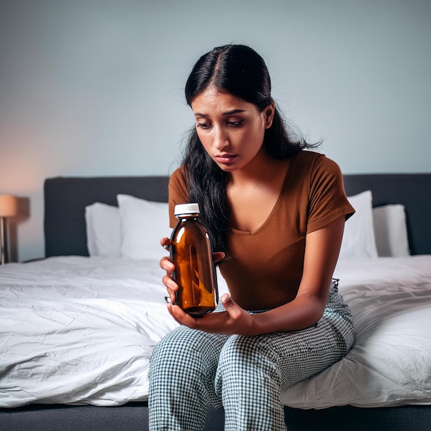 Photo a asian women hold bottle pills with sick knees