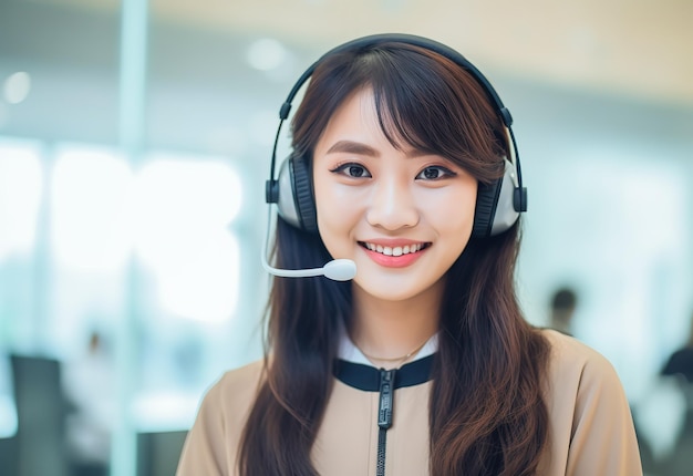 Asian women operator woman agent with headsets working in a call center