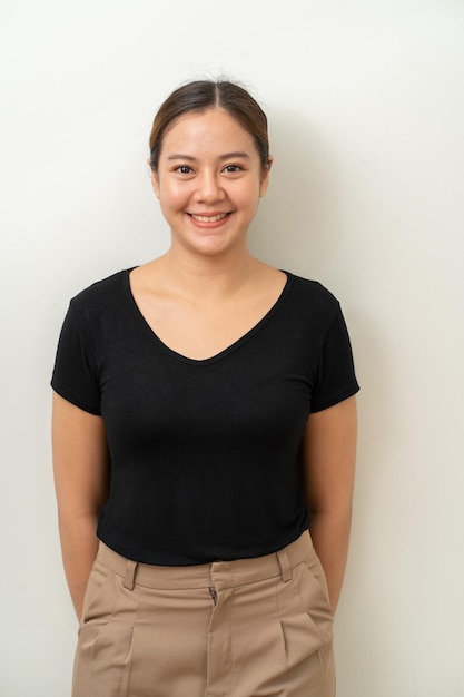 Asian women smiling with black tshirt