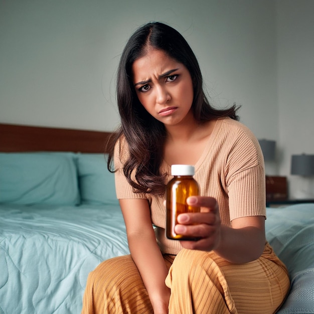 Photo asian women with bottle pills with sick knees