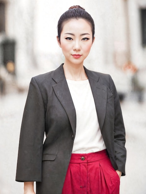 Asian working woman pose for a picture at outdoor park generative AI