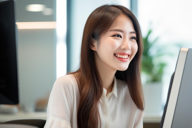 Asian young female designer working at office Generative AI