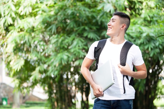 Asian young handsome male student outdoor in the park