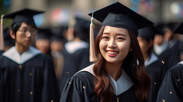 Asian young male smiling graduate against the background of university graduates