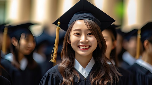 Asian young male smiling graduate against the background of university graduates