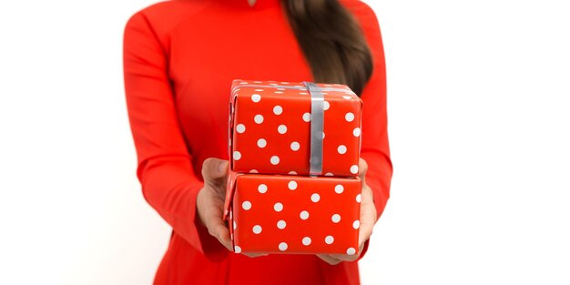 Asian Young woman hold with gift box