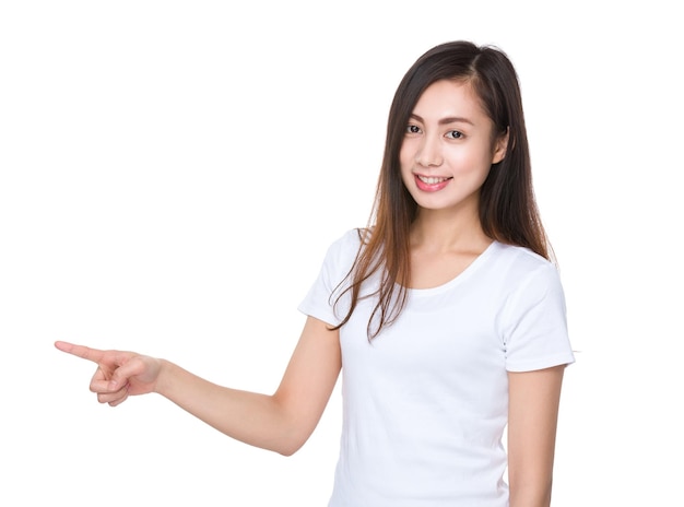 Asian Young woman with finger point aside