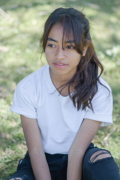 Asian Young woman with poses and fashionable hairstyle