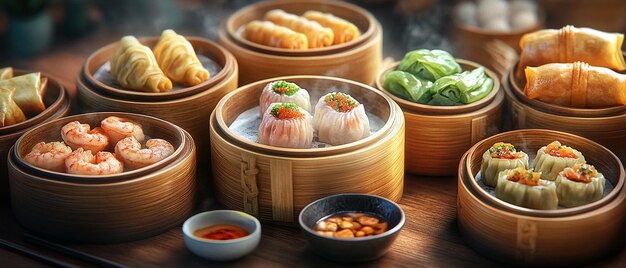 Photo asianstyle dim sum with a selection of delicious dumplings