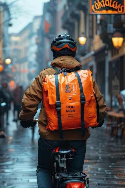 Asiatic courier transports urgent shipments by bicycle