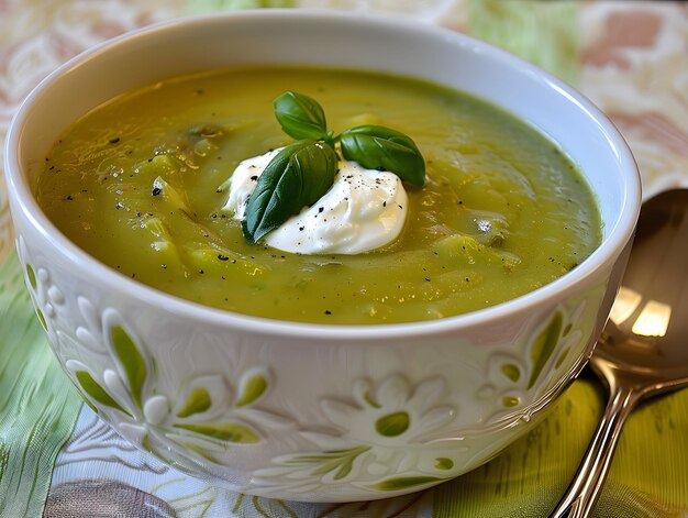 Asparagus soup with a dollop of cream