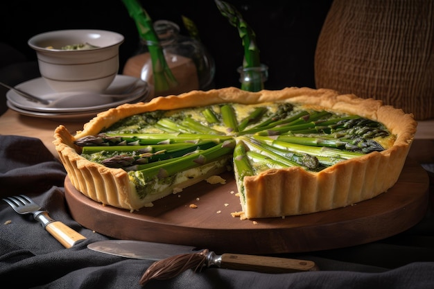 Asparagus tart with flaky pastry crust and smooth custard filling