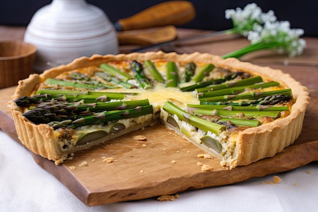 Asparagus tart with fresh asparagus spears baked in flaky crust